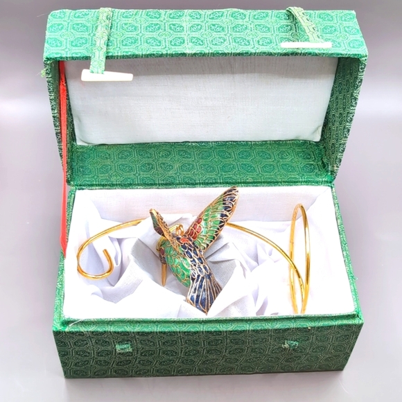 NIB Beautiful Vintage Oriental Treasures Cloisonne Enamel Hummingbird New In Box - Picture 6 of 10